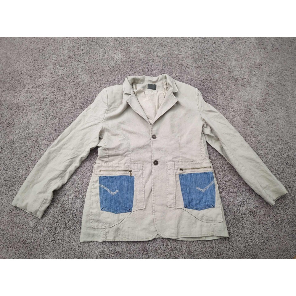 Pazzo Blazer Mens XXL Two Button Patch Zip Pockets 100% Linen